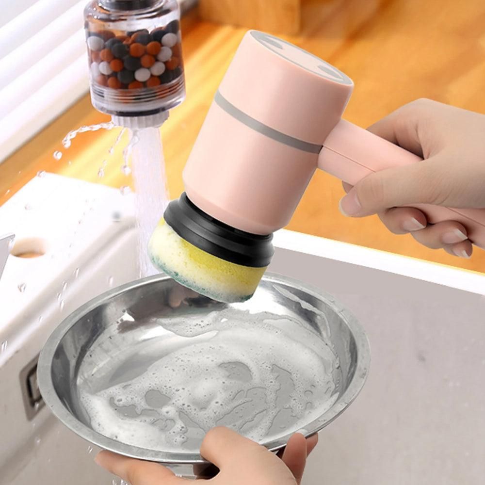Set of 6 in 1 Handheld Electric Cleaning Brush USB Rechargeable Electric Dishwashing Brush Kitchen Cleaning Tool Pink — image 3