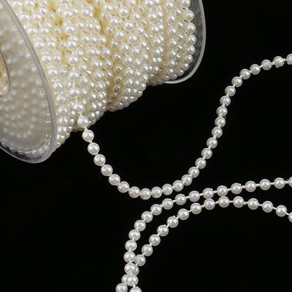 Approx 32ft Beige Pearl Spool Rope,Pearl Beads Garland String Wedding Party Decoration DIY Crafts measures 3mm in diameter — image 3
