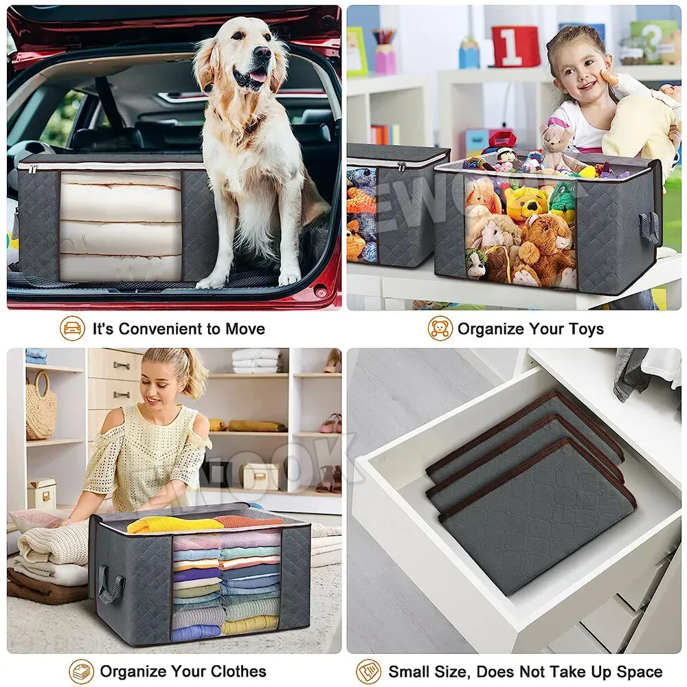 Large Grey Quilt Storage Bags 60x40x35cm - 2-Pack Non-Woven Fabric Organiser with Zipper โ image 5