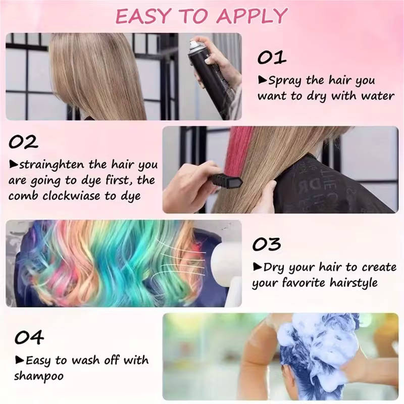10-color washable temporary hair dye powder set! Safe and non-damaging to hair! Powder comb design! Creative styling products for girls โ image 3