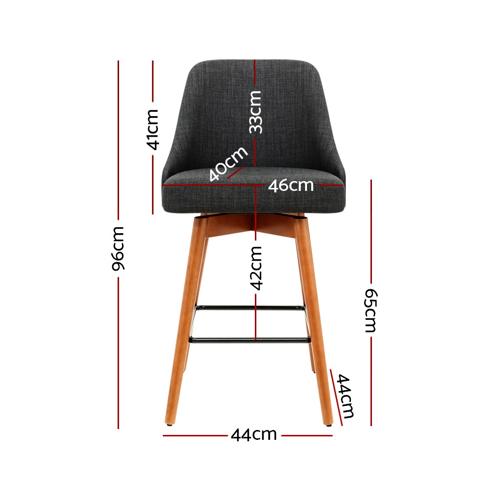 Artiss 2x Bar Stools Swivel Seat Wooden Charcoal โ image 2