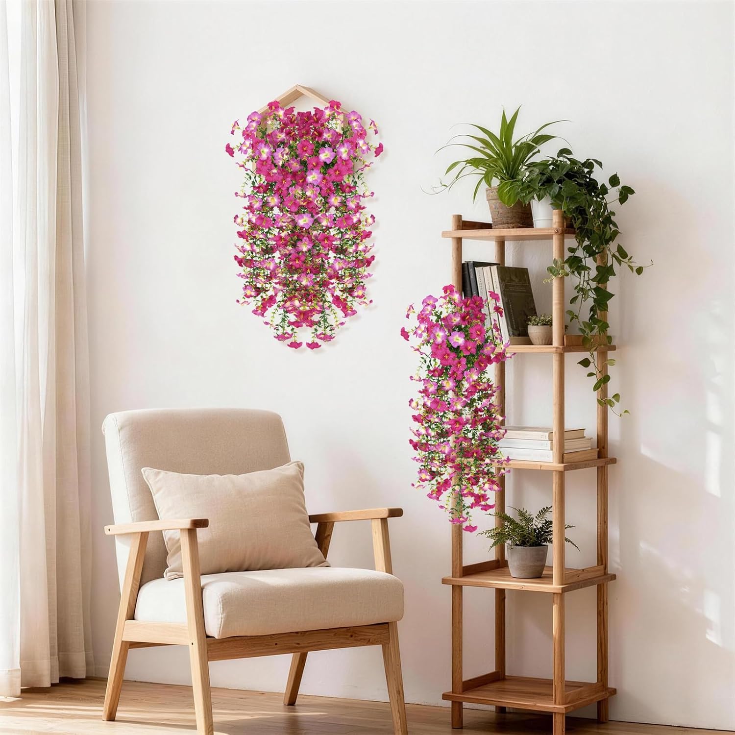 Artificial Fake Hanging Flowers Plants for Outdoor Spring Decoration,2 PCS Faux Silk Morning Glory with Eucalyptus Leaves,UV Resistant Realistic Trailing Vines — image 5