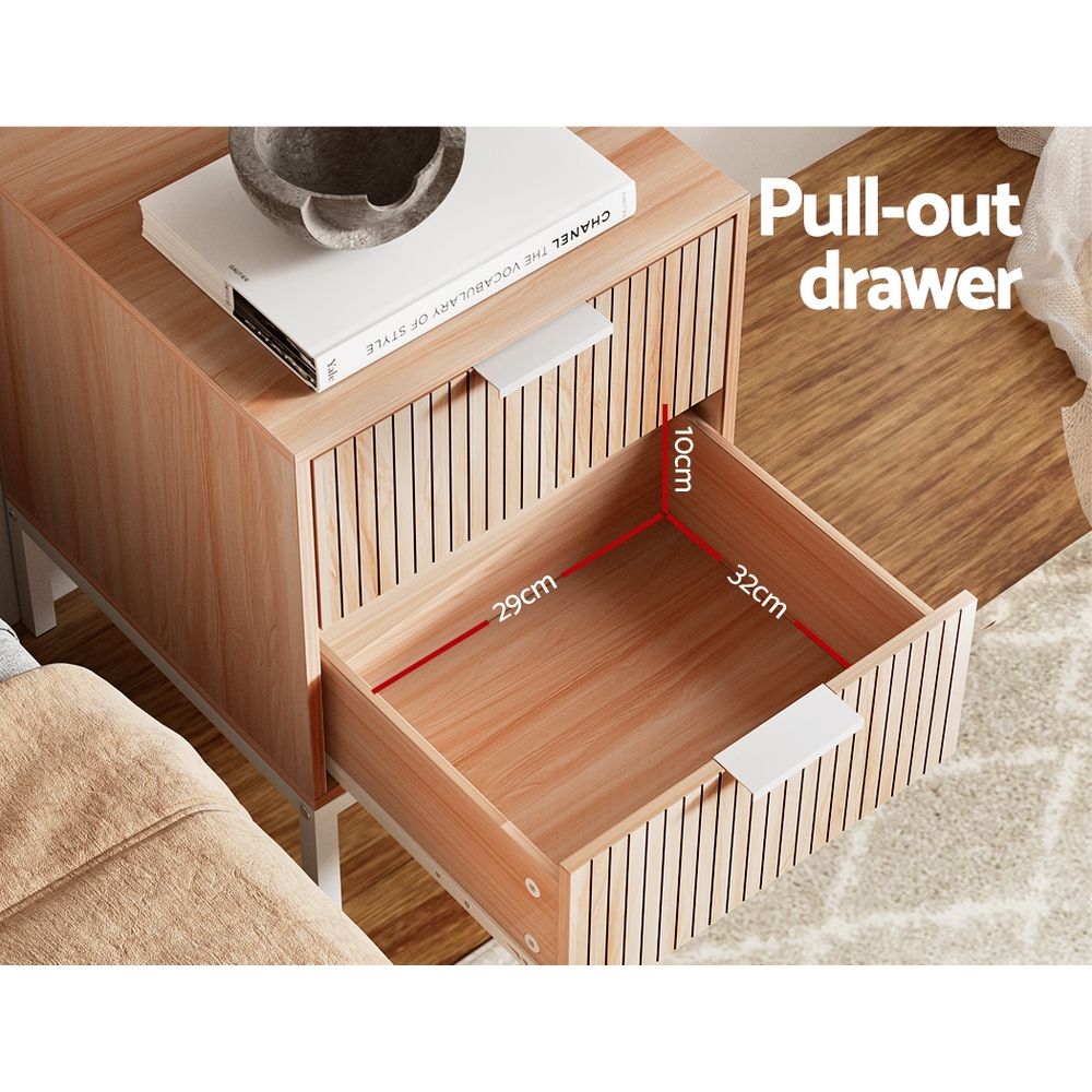 Artiss 2X Bedside Table 2 Drawers Storage Nightstand Cabinet Metal Legs Pine โ image 5