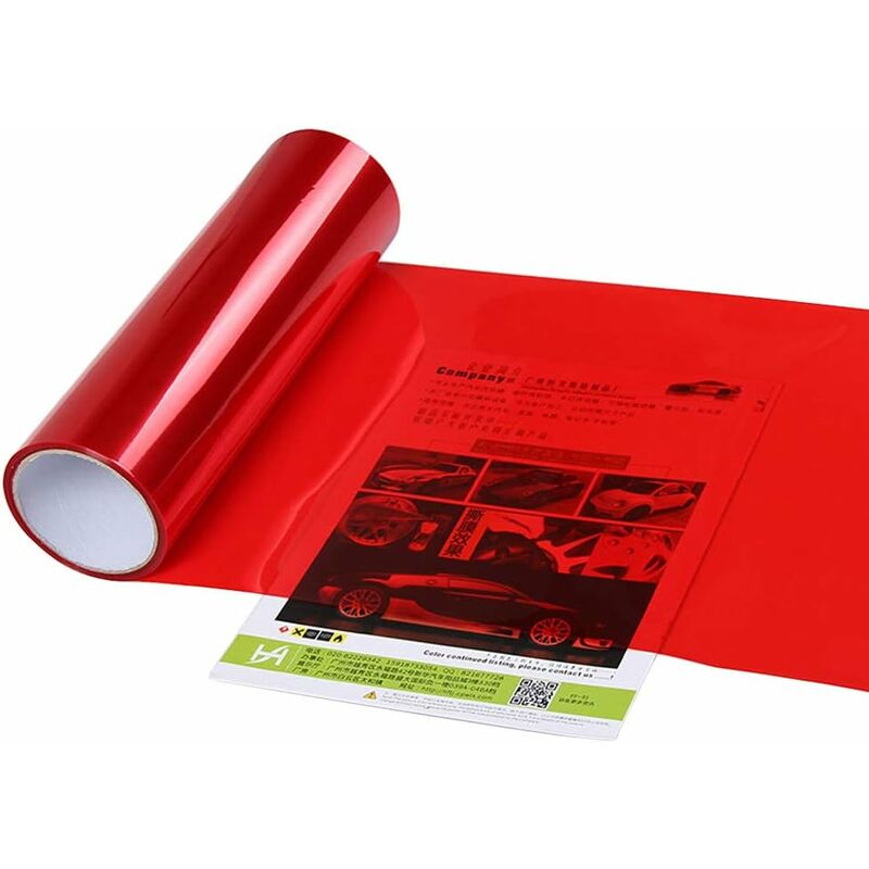 Car Light Sticker, Self Adhesive Car Light Sticker Smoke Fog Light Taillight Tint Vinyl Film Sheets, Red, 30 × 60Cm