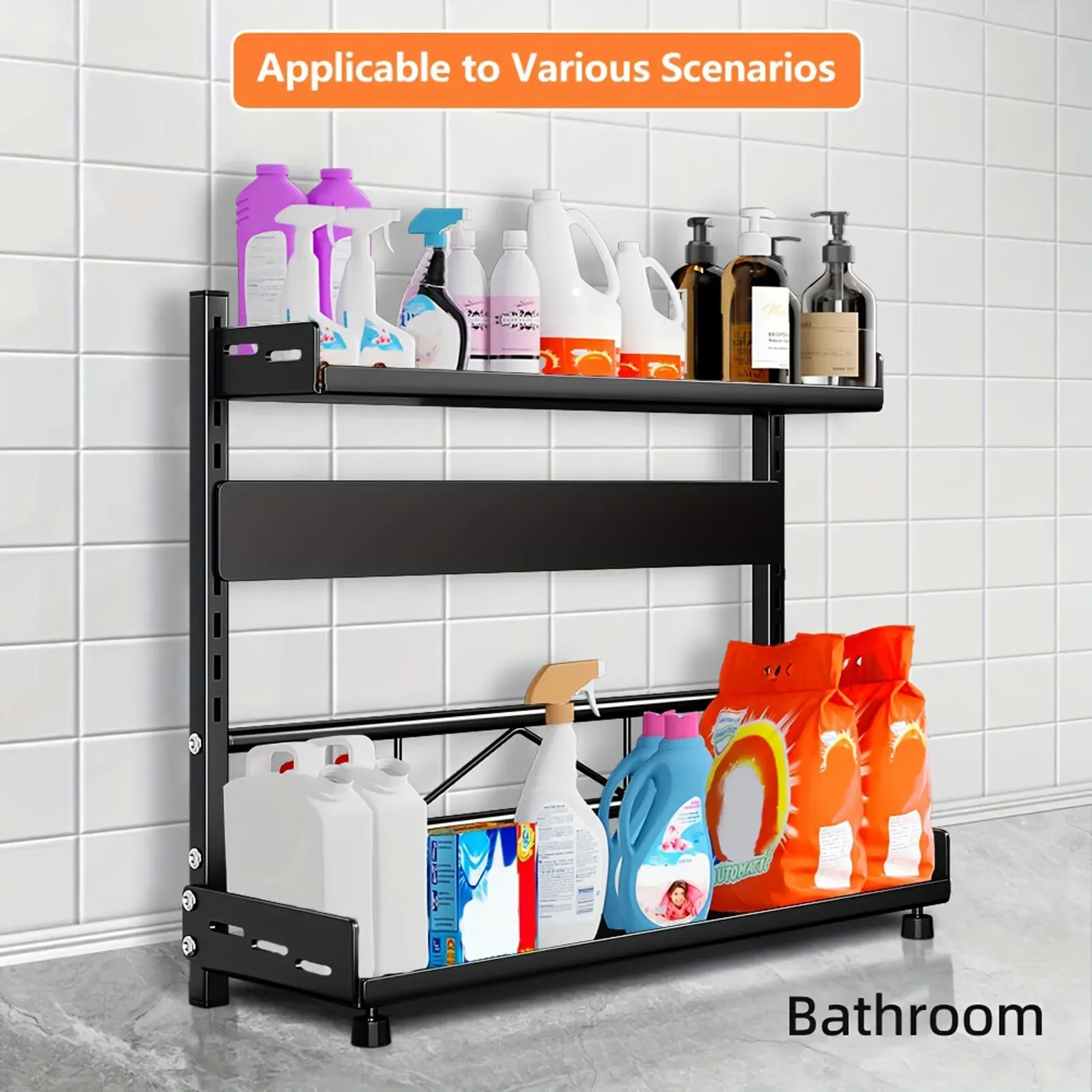 3-Tier Black Stainless Steel Spice Rack Kitchen Condiment Storage Shelf 40x16x54cm — image 4