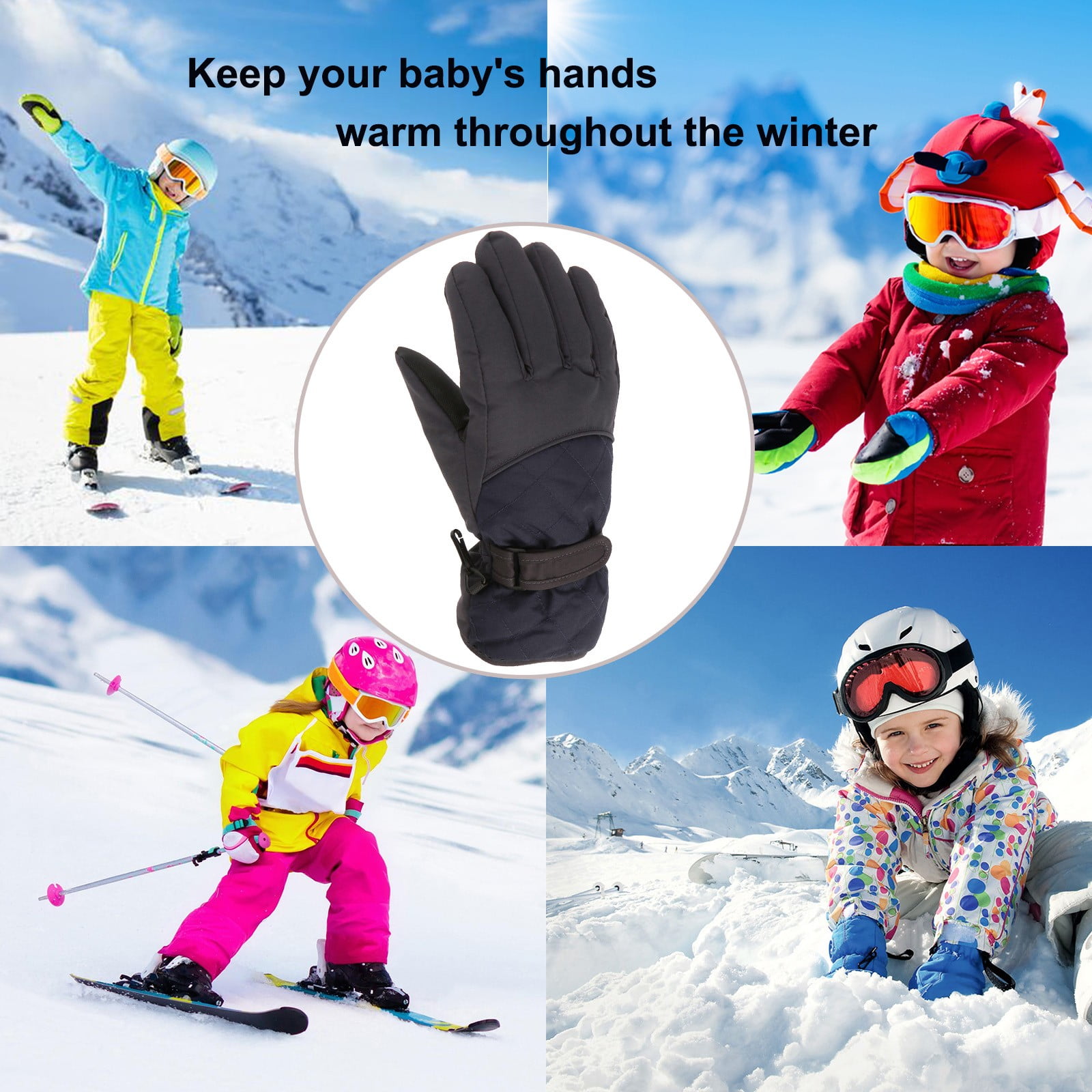 Gloves For Kids Toddler Skis Kids Gloves Winter Gloves Thick Gloves Stretchy Warm Gloves Boys Girls 6-24 Months 10-16 Year AHA2 kids snow gloves Black — image 3