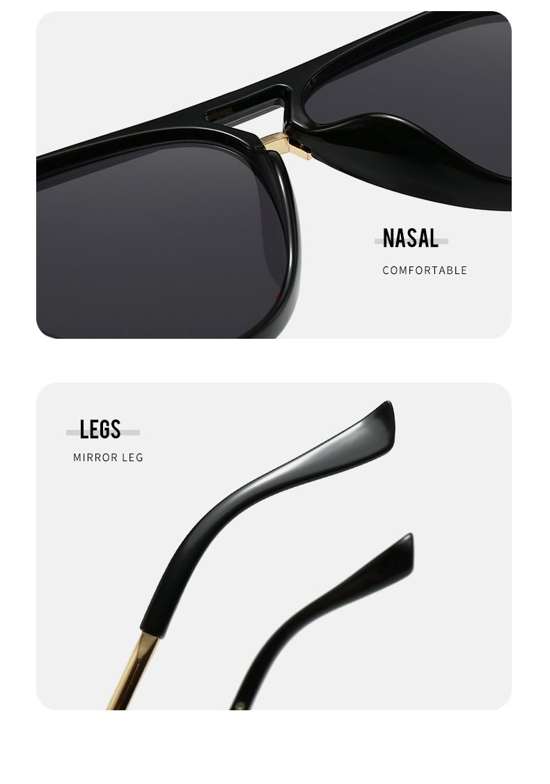 Black Retro Aviator Sunglasses with UV Protection – Oversized PC + Metal Frame, Includes Black Case — image 3
