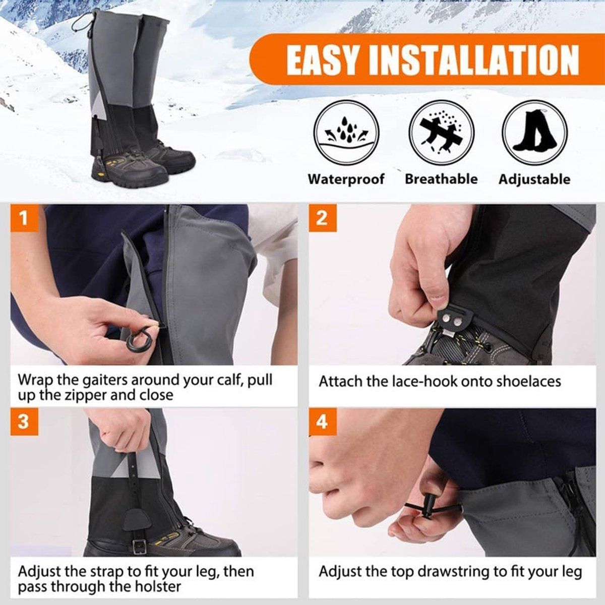 Leg Warmers Waterproof Tear Resistant Adjustable Boot Covers for Hiking, Size L, 42.5 cm โ image 3