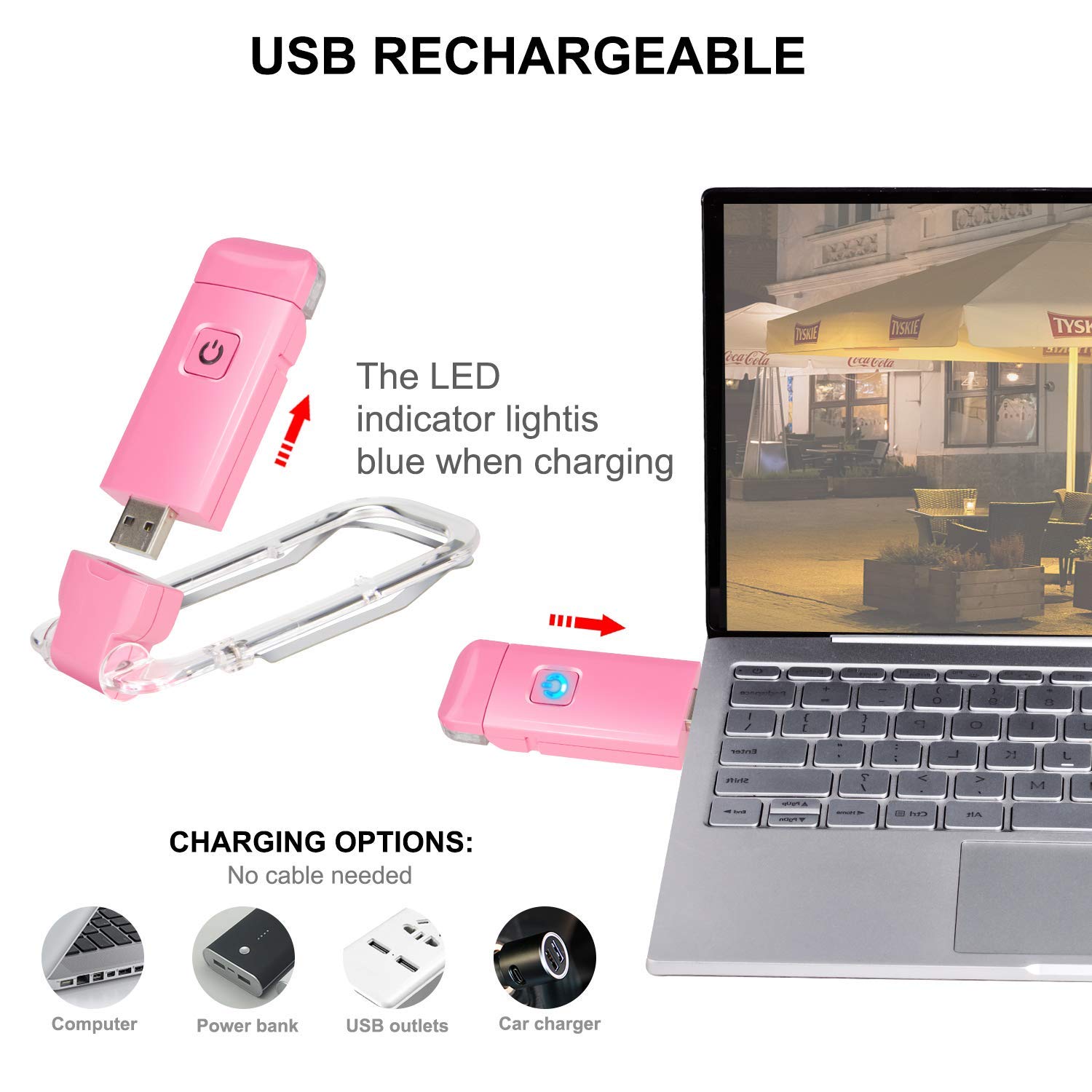 Rechargeable LED Book Light with Dimmable Warm White & Amber Modes – USB-Powered Clip-On Reading Lamp for Books, Sheet Music & Travel (Pink) — image 2