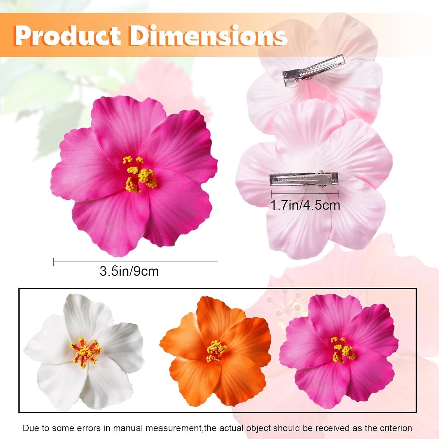3 Pack Hawaiian Flower Hair Clips, 3.5" Tropical Plumeria Hibiscus Flower Hair Clip for Women, Hibiscus Hair Clips for Beach, Luau, Wedding Accessories — image 2