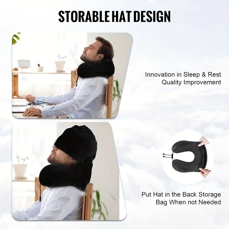 Outdoor Travel Car Pillow, 1pc Memory Foam Hooded U-shaped Neck Pillow, Washable, Neck Pillow with Hood.navy blue — image 3