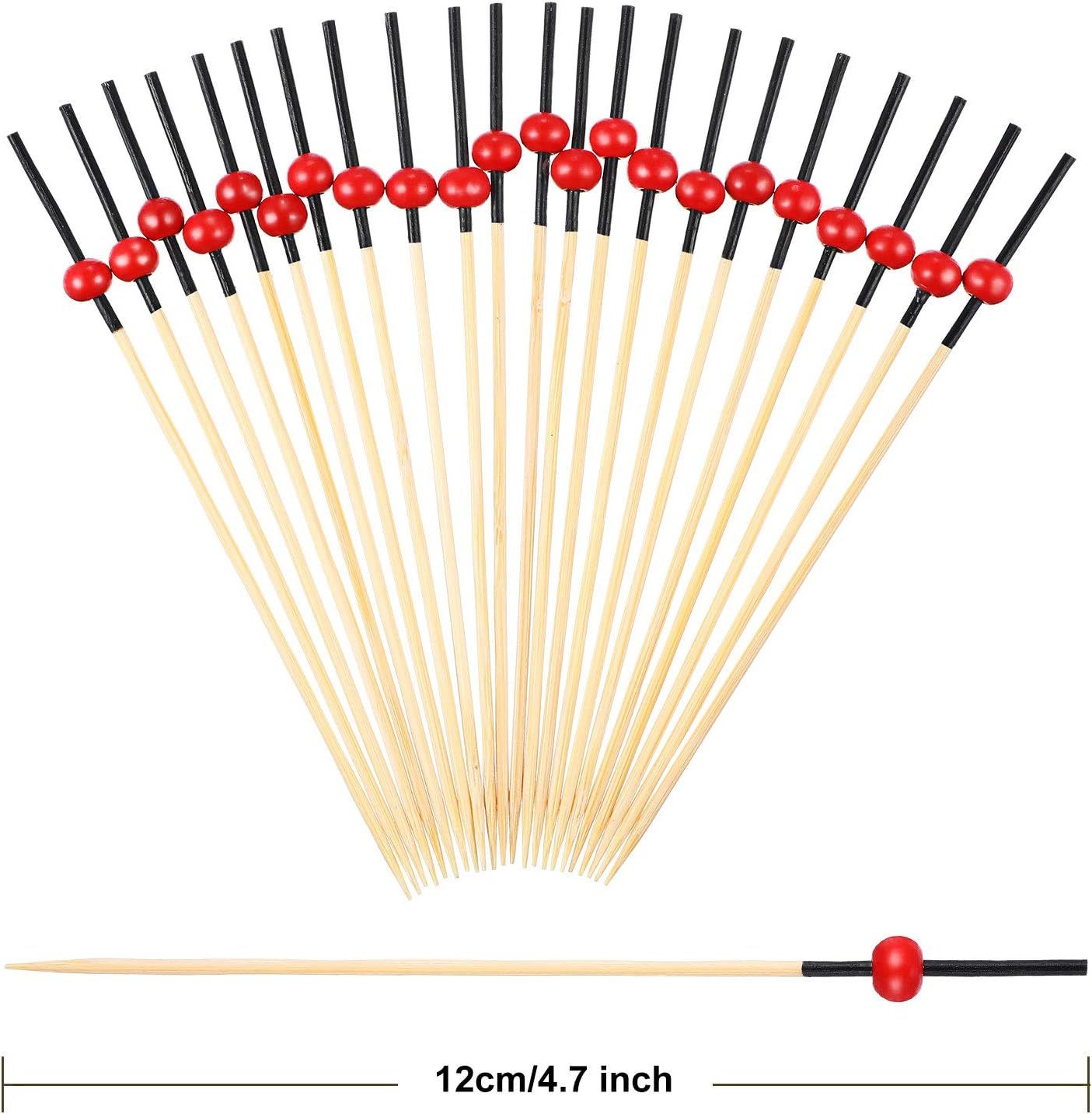 200 Pack Cocktail Picks for Appetizers 4.7 Inch Fruit Sticks Pearl Fancy Bamboo Toothpicks For Party Birthday (Red Black)