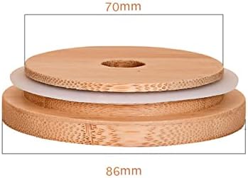 4 Pack 86mm Wide Mouth Bamboo Mason Jar Lids with Straw Hole Reusable Bamboo Caps Leak-Proof Glass Canning Drinking Storage Jars Lid — image 2