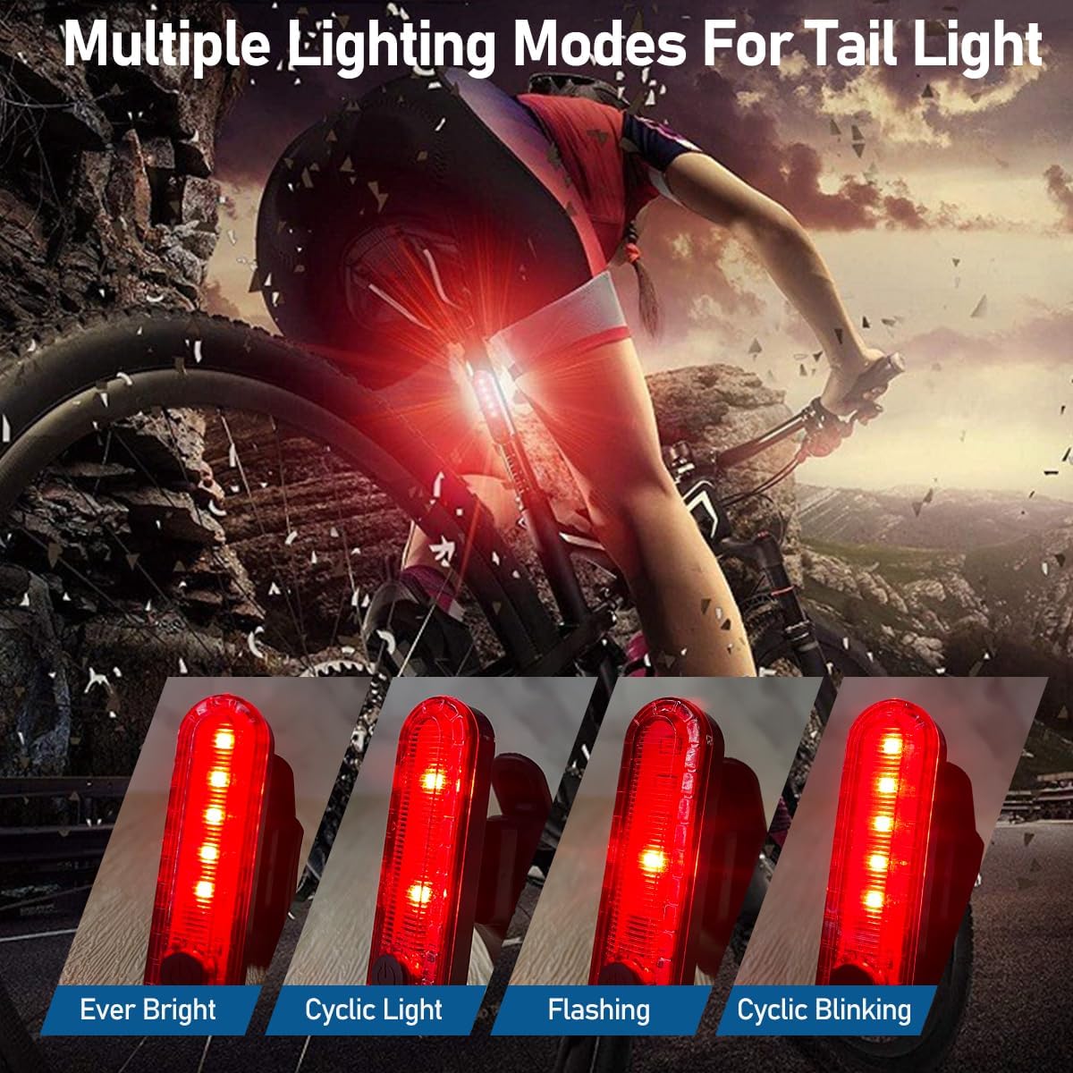 Solar and USB Rechargeable Bike Light Set with 120 dB Horn, 1500 mAh Battery and Multiple Lighting Modes, Black — image 4