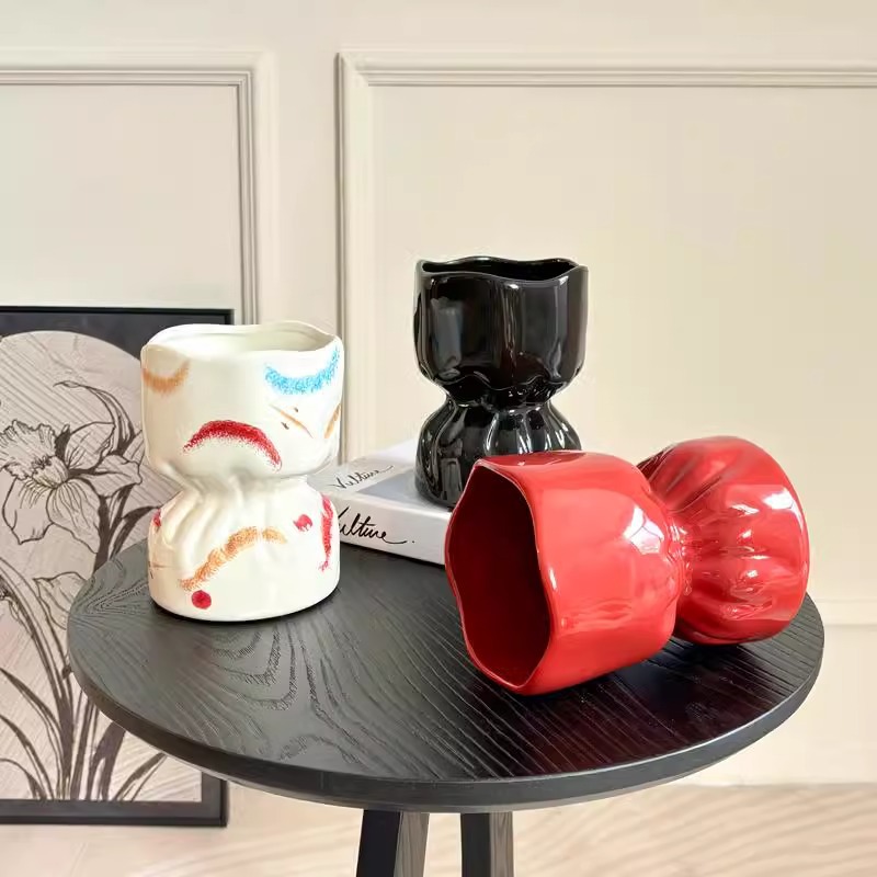 Artisan Handcrafted Ceramic Vase - Minimalist Home Decor with Stable Base(red) — image 2