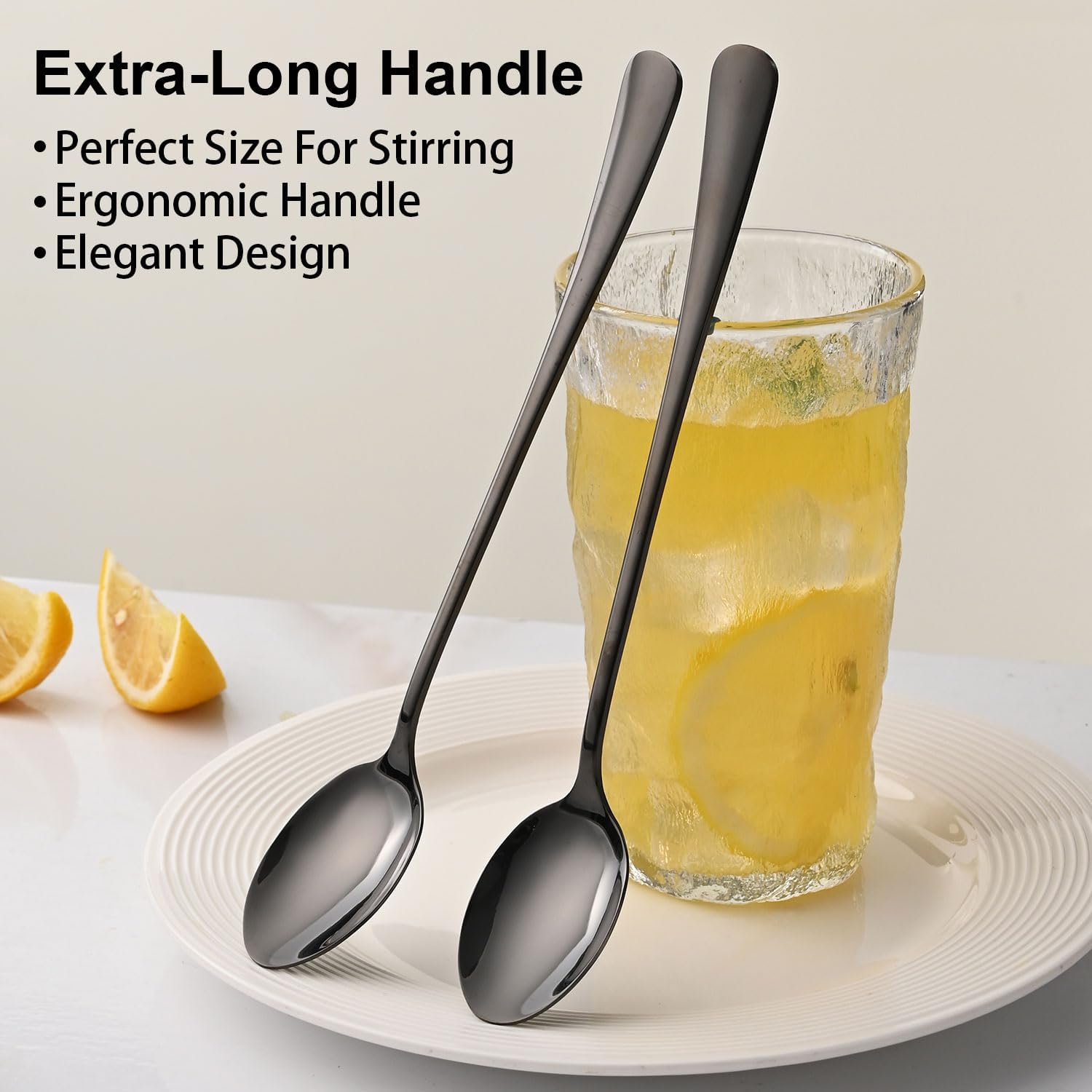 7.5 Inches Black Coffee Stirring Spoons Set,Set Of 8 Stanless Steel Iced Teaspoons,Long Handle Mixing Spoons For Cocktail And Sundae,Long Ice Cream Spoons — image 4