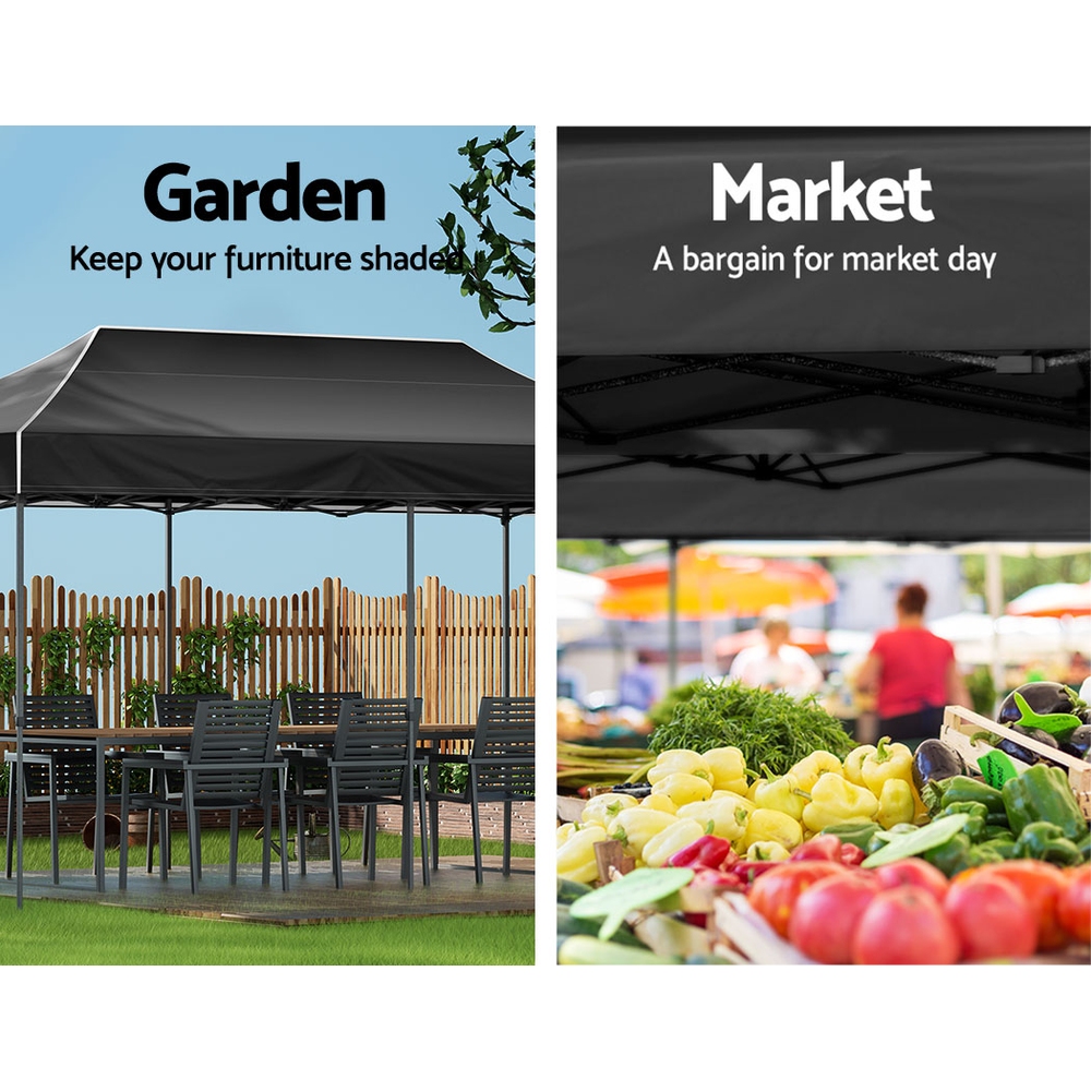 Instahut Gazebo Pop Up Marquee 3x6 Folding Tent Wedding 500D Camping Black — image 4