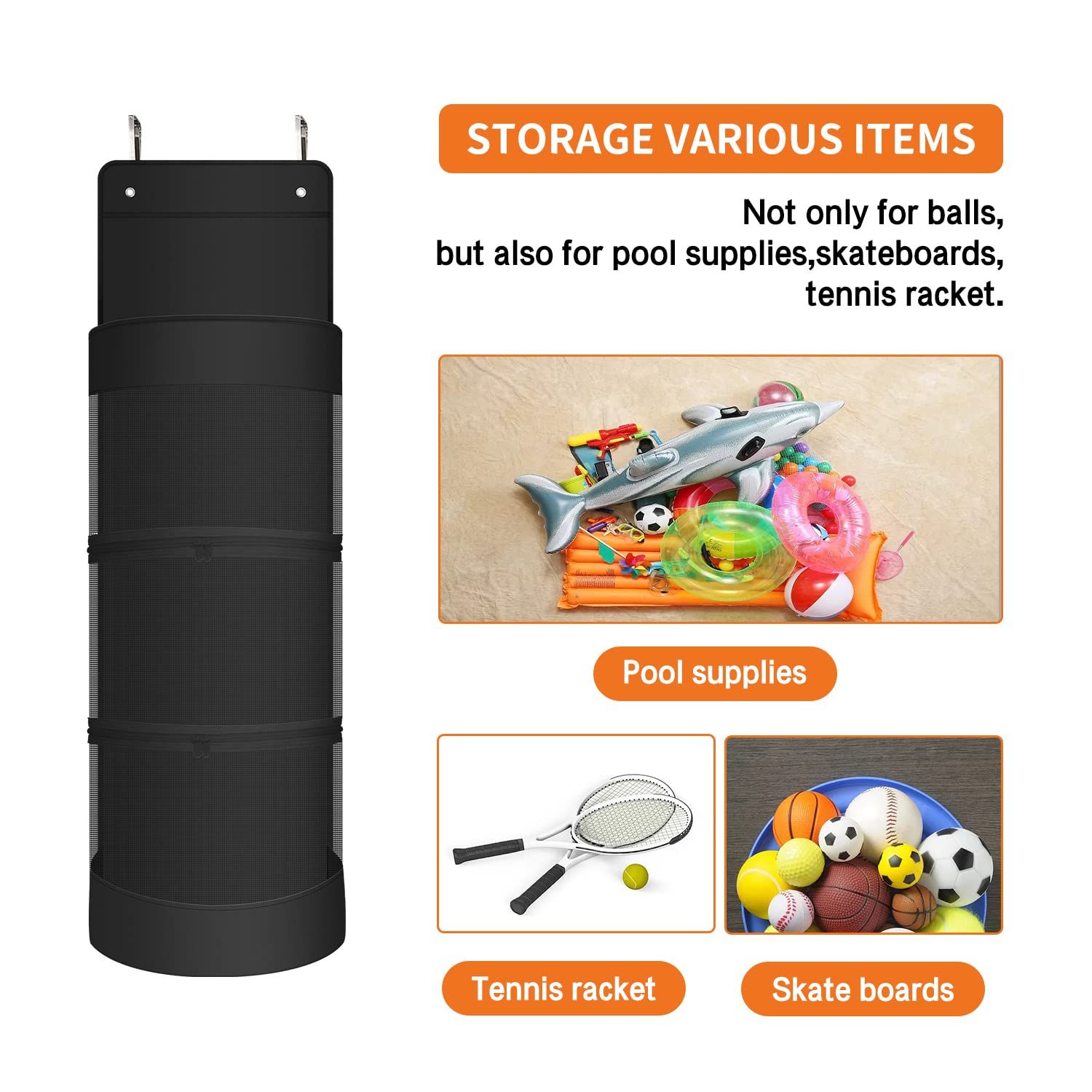 Hanging Organizer, Over The Door Hanging Sports Equipment and Ball Storage, Garage Sports Equipment Organizer for Hold Soccer — image 4