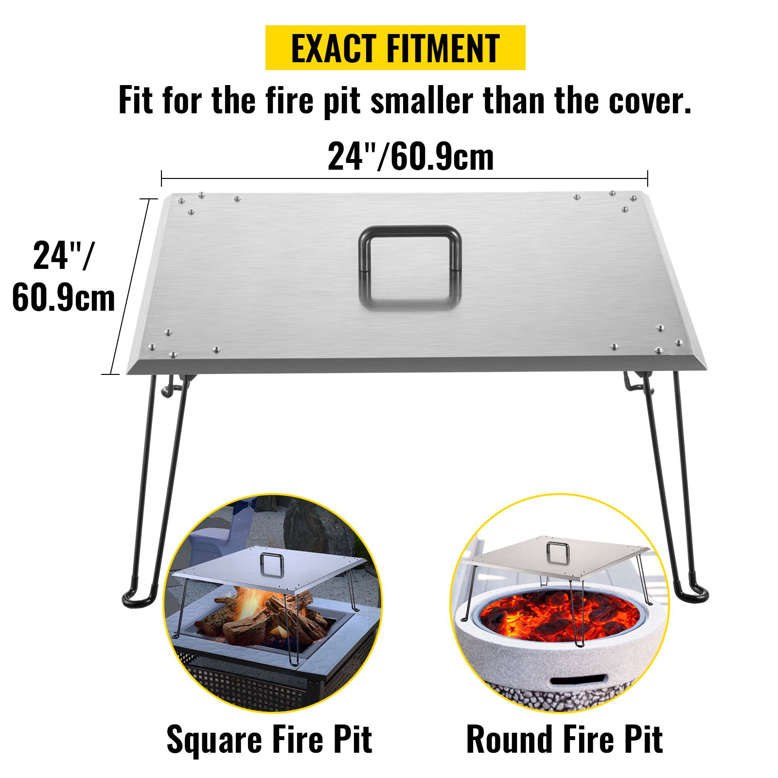 Fire Pit Heat Deflector Fire Pit Pan Cover Stainless Steel Foldable Legs โ image 3