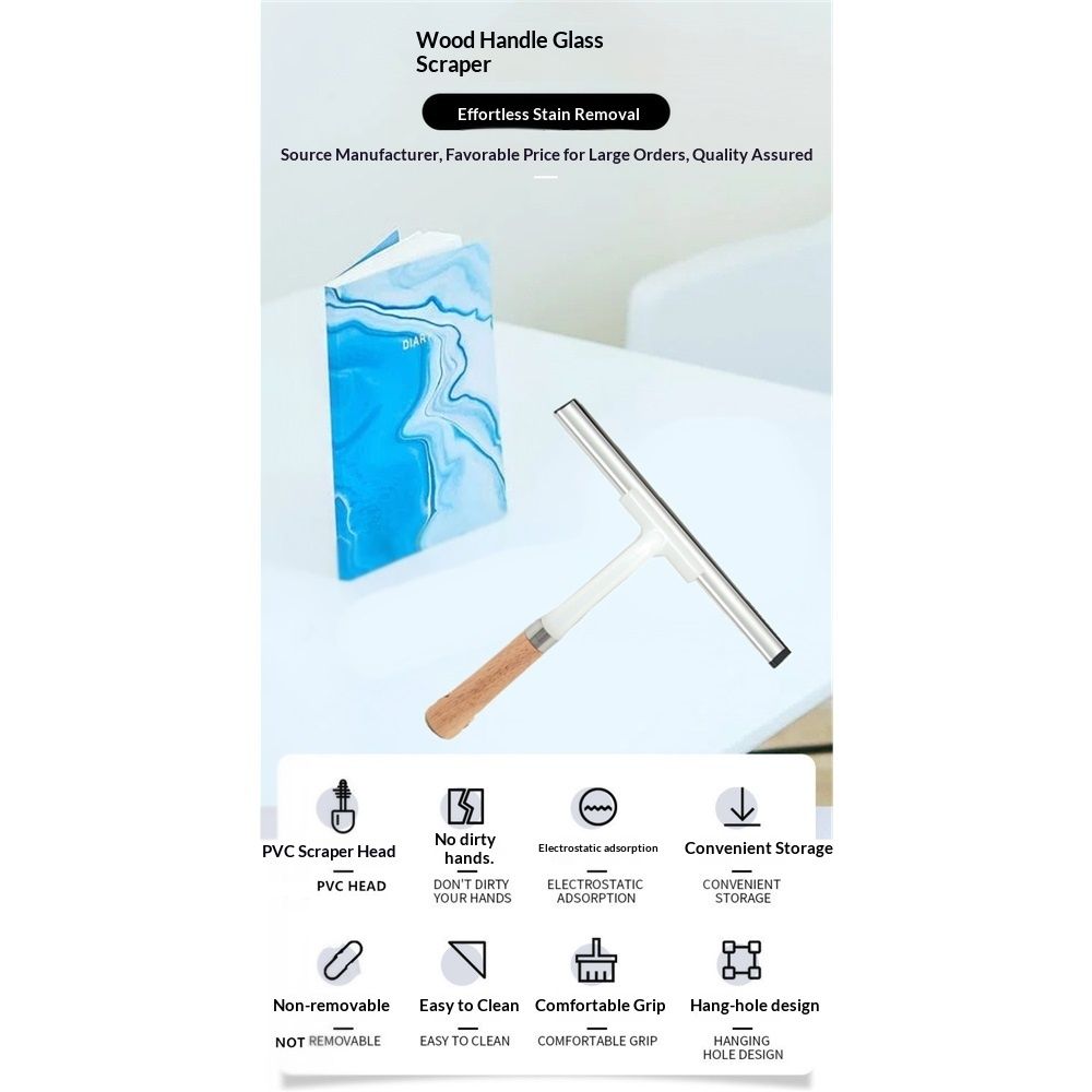 Glass Wiper Cleaning Squeegee with Long Wooden Handle Silicone Blade Window Cleaner Tool for Home Bathroom Glass Water Removal and Window Cleaning โ image 2
