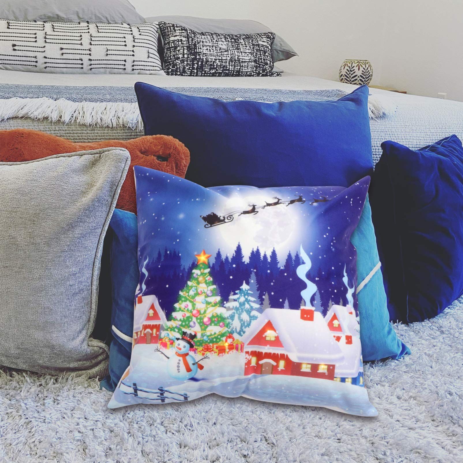 LED Light Pillow Cover Winter Light Up Pillowcase Holiday Decorative Throw Pillow Cushion Covers Gifts โ image 2
