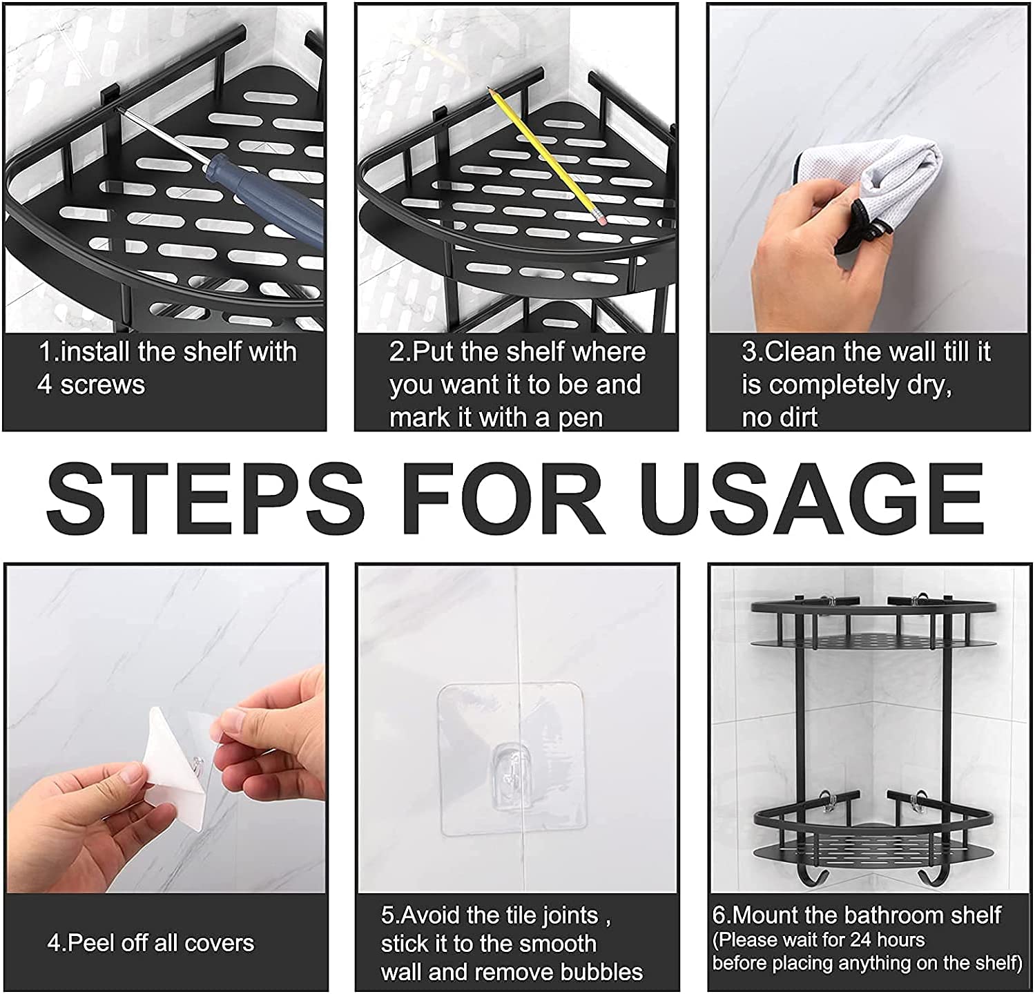 2 Pack Aluminum Adhesive Shower Caddy Corner Shelf Storage Rack for Bathroom โ image 5