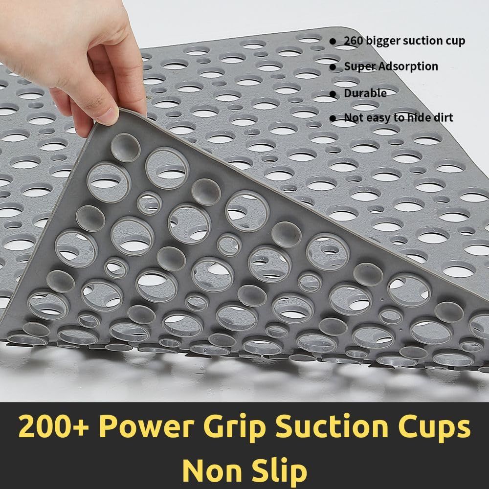 Non Slip Shower Mat with Suction Cups and Drain Holes, 30 × 17 in Soft Machine Washable Bathtub Mat Non Slip Bath Mat for Tub