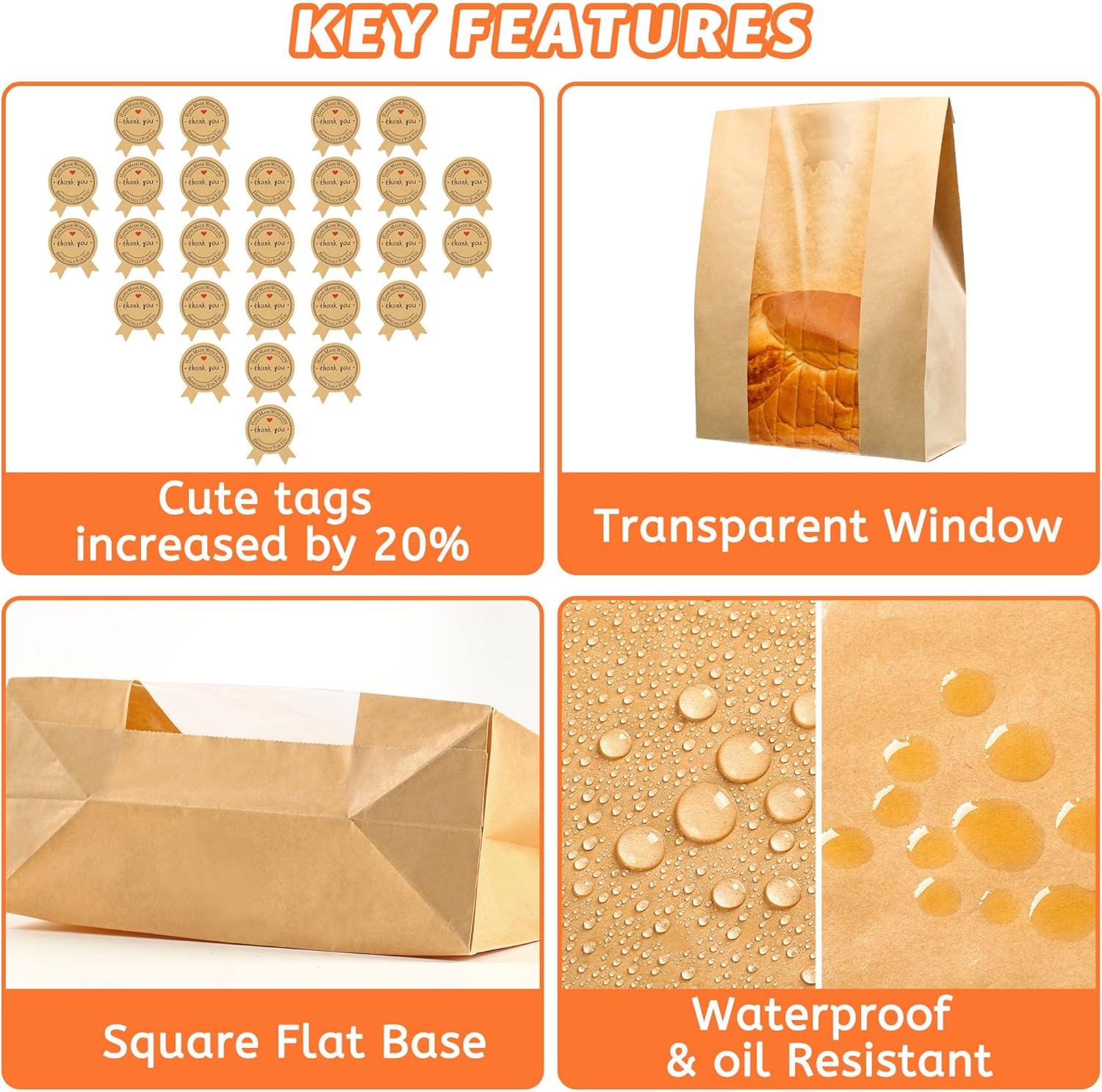 50 Pcs Bread Bag - Kraft paper with transparent window - 35 × 21 × 9 cm | Large baking bag - Suitable for storing bread, cookies, and snacks - Includes — image 2