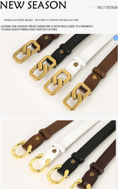 Womens Genuine Leather Belt Black 2.3cm Wide Gold Buckle Waist Strap for Jeans & Dresses Elegant Fashion Accessory โ image 2