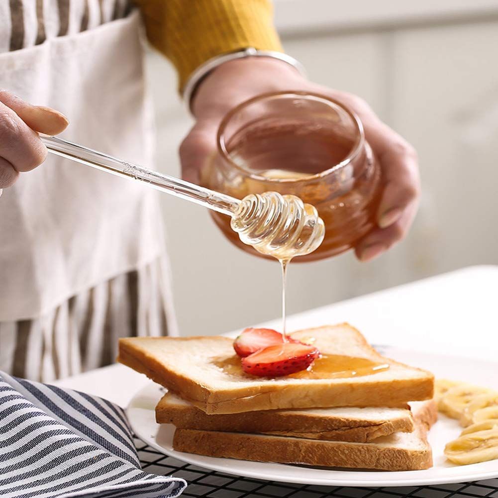 2Pcs 6" Glass Honey Dipper Sticks Stirring Sticks Server Honey Spoon Dipper Stirrer Honey Wand for Honey Pot, Clear — image 2