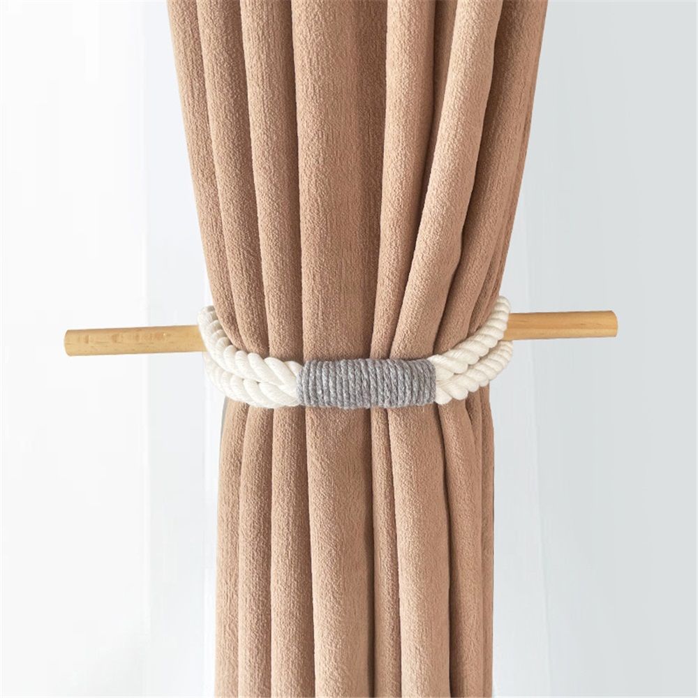 2 pack Curtain Tiebacks Rustic Holdbacks for Drapes, Farmhouse Tie Backs for Curtains, Jute Rope with Wood Club, Natural Boho Decor Shabby Chic Drapery Holder โ image 3