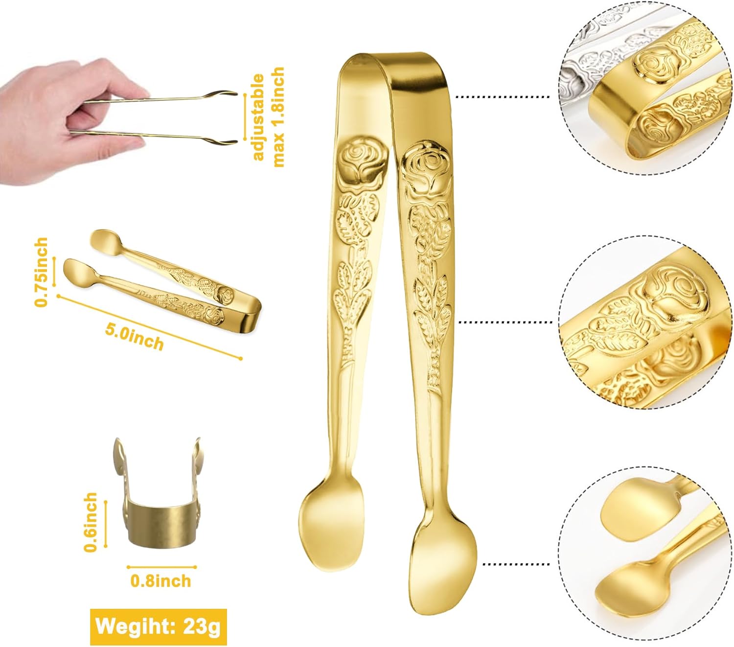 6PCS Mini Serving Tongs 5-Inch Small Rose Sugar Cube Appetizer Tongs, Tiny Metal Tong for Tea Party, Coffee Bar, Desserts (Gold) โ image 2