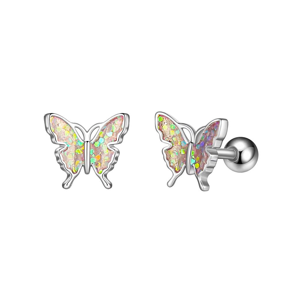 3pcs Stainless Steel Dainty Butterfly Cartilage Colorful Enamel Stud Earrings Screw Backs CZ Paved Eyebrow Rings,Curved Barbells — image 3