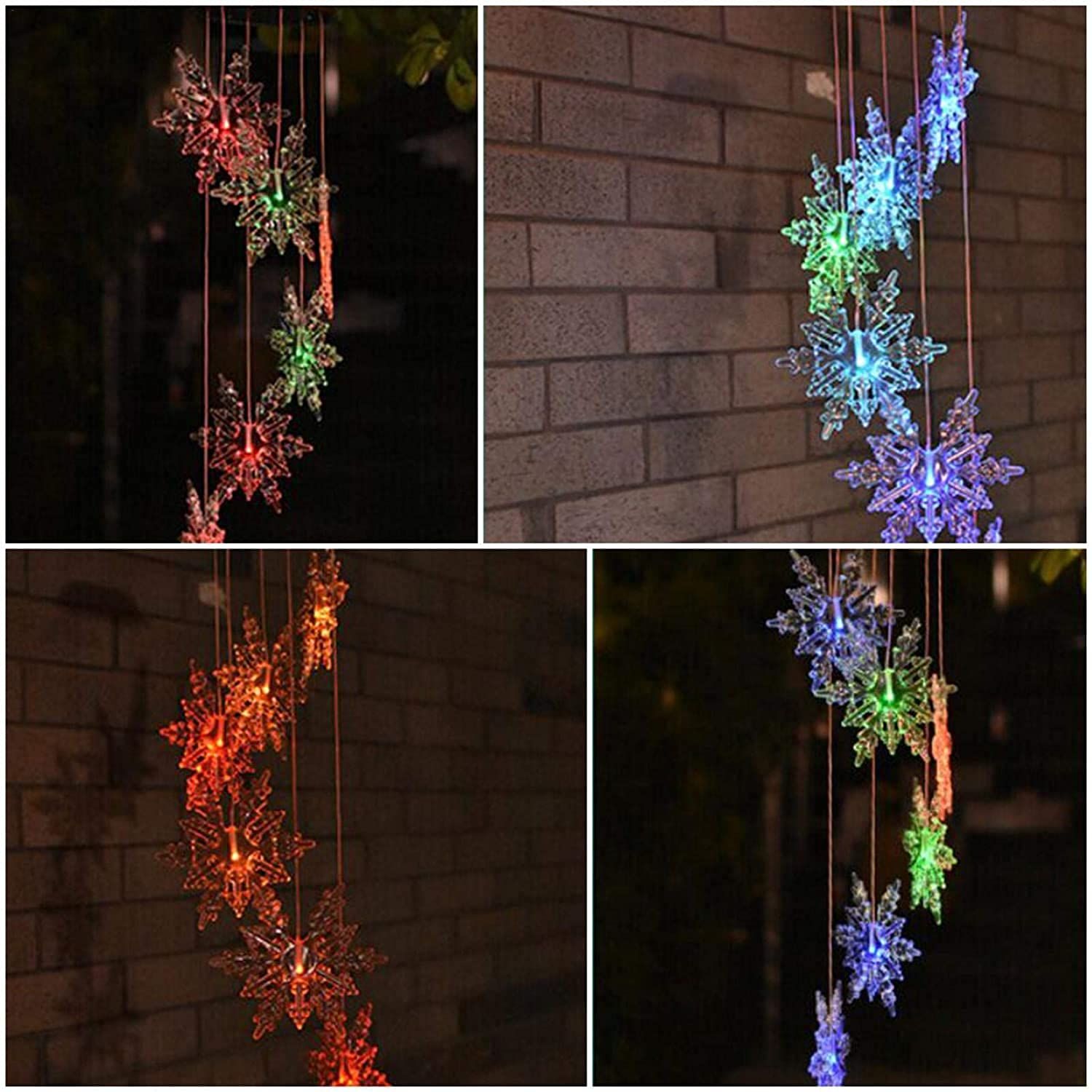 Color Changing Wind Chime Crystal Snowflake LED Wind Chime Portable Waterproof Outdoor Decorative Romantic Wind Bell Light — image 4