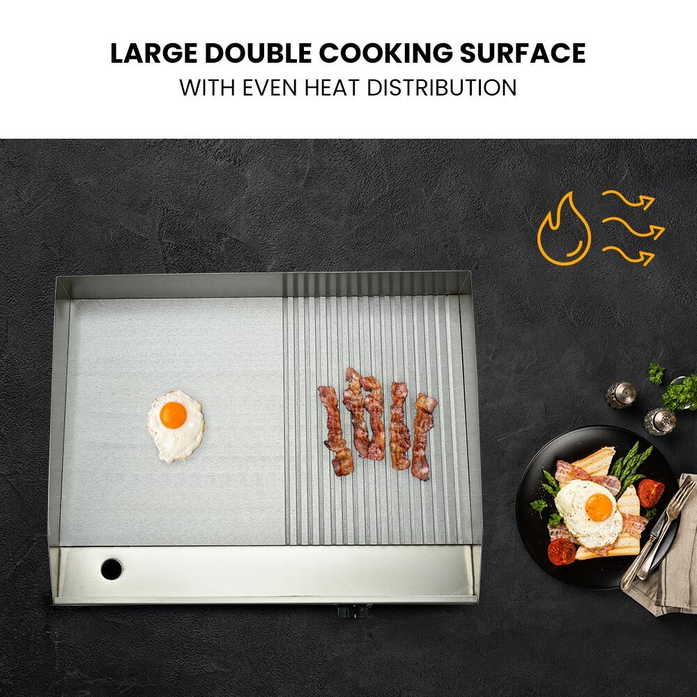 THERMOMATE Commercial Electric Griddle TH-G04, 2400W 55x35cm Half Ribbed Surface โ image 2
