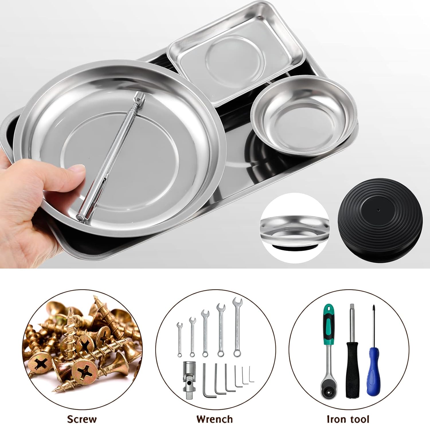 4 pcs Magnetic Tray with Magnetic Pin Screw Bolt Holder Round Magnet Parts Bowl Stainless Steel Pickup Tool Tray for Mechanic's โ image 3