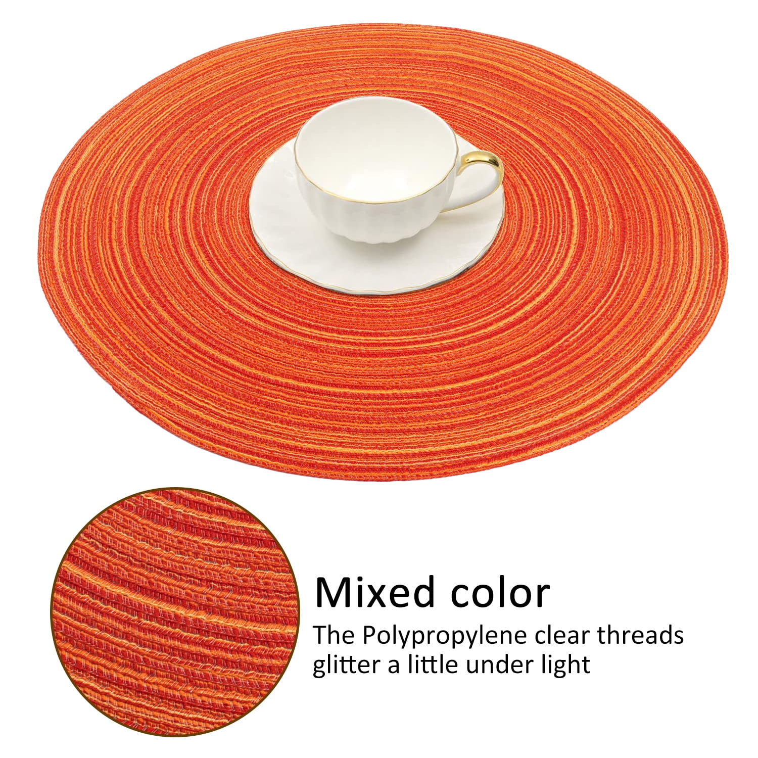 Braided Placemats for Dining Table Set of 6 - Round 15 inch Woven Heat Resistant Non-Slip Kitchen Table Mats Red — image 5