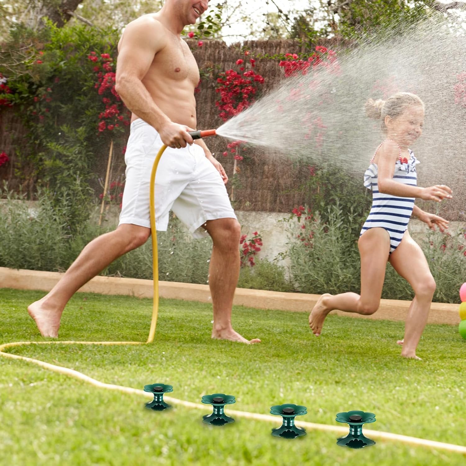 12 Packs 9.84 Inch Garden Hose Guide Spike, Flower Shaped Water Hose Holder Spike Stand with Stake, Heavy Duty Green, Keeps Garden Hose out of Flower Beds, for — image 6