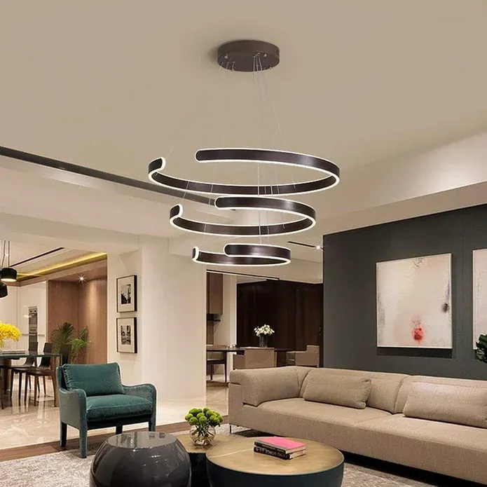 BAMDECOR AD2573 3 Round Rings C Shape Ceiling Light Chandeliers (Matte Black) — image 2