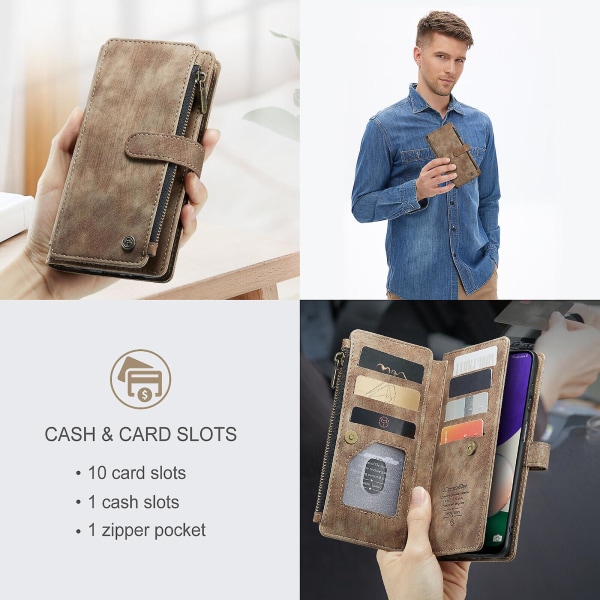 Compatible with Samsung Galaxy A22 5G Case Wallet Durable PU Leather Magnetic Flip Zipper Card Holder - Brown ingen_max โ image 5