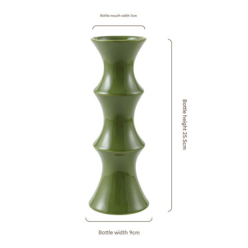 Glossy GreenCeramic Vase - Unique Bamboo-Look Design (25.5x9x7cm) โ image 2