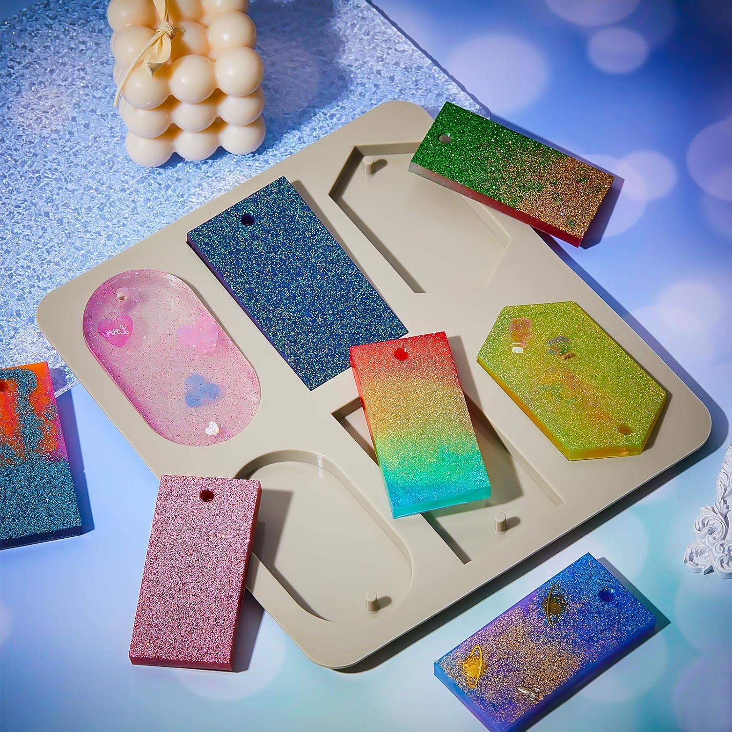 2 Pcs Silicone Wax Melt Molds Silicone Resin Keychain and Wax Sachets Epoxy Casting Jewelry Making Molds with Hanging Holes for DIY Jewelry Handicrafts — image 5