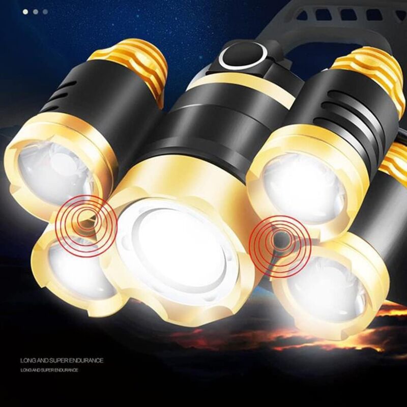 5 Pack T6 Headlamps High Power Waterproof Head Mounted Flashlights for Night Fishing — image 3
