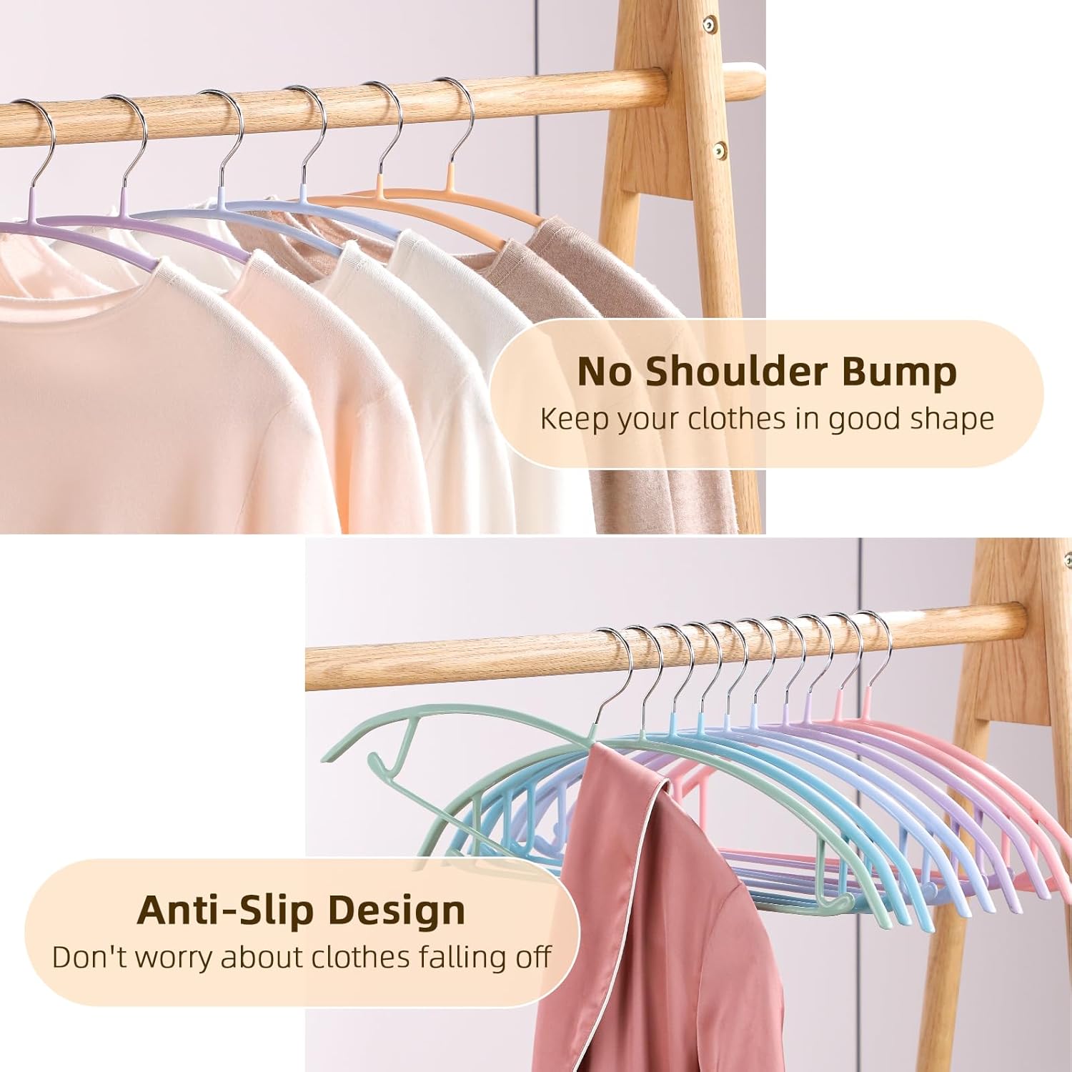 Clothes Hanger 14 Pack, Sweater Hangers No Shoulder Bump, 16.5 inch Wide Heavy Duty Coat Hangers for Closet, Non Slip PVC-Coating Metal Hangers for โ image 4