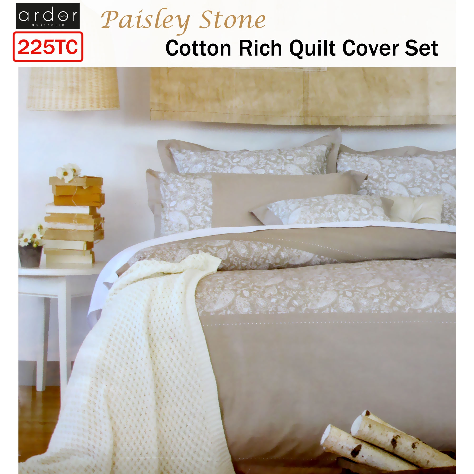 Ardor 225TC Cotton Rich Paisley Stone Quilt Cover Set Queen — image 2