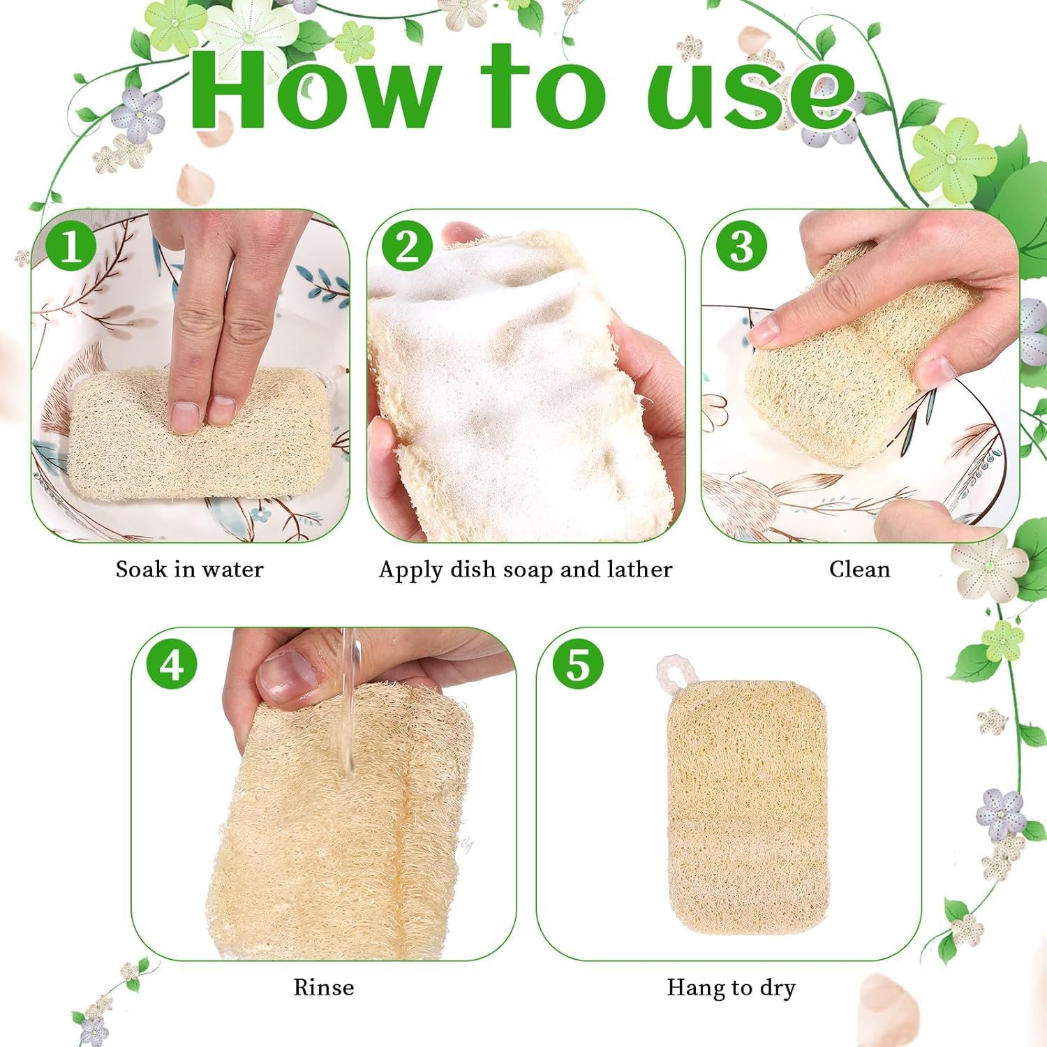 10 PCS Natural Sponges for Dishes, Loofah Dish Sponge for Kitchen Compostable Natural Loofah Sponges — image 6