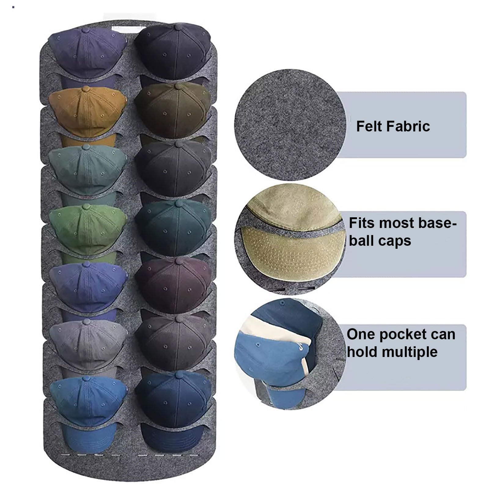 Hat Storage Hanging Bag Baseball Cap Storage Artifact Display Multi-layer Grid Daily Household Hanging Door Back Wall Felt — image 3
