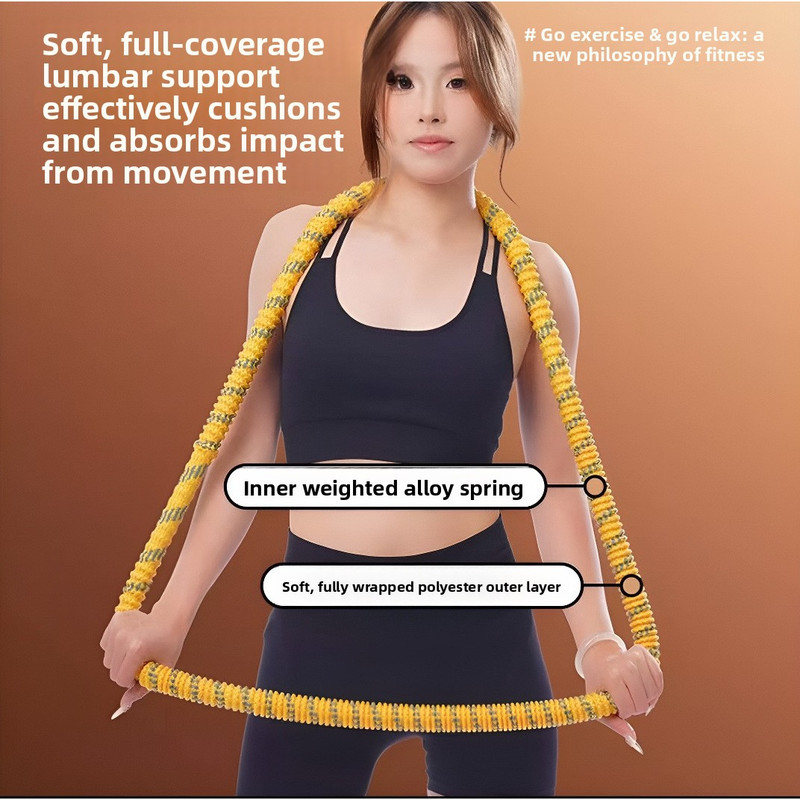Yellow Weighted Soft Spring Hula Hoop with Silent Alloy Interior and Polyester Wrap for Home Gym Full Body Fitness and Abdominal Training Solution โ image 4
