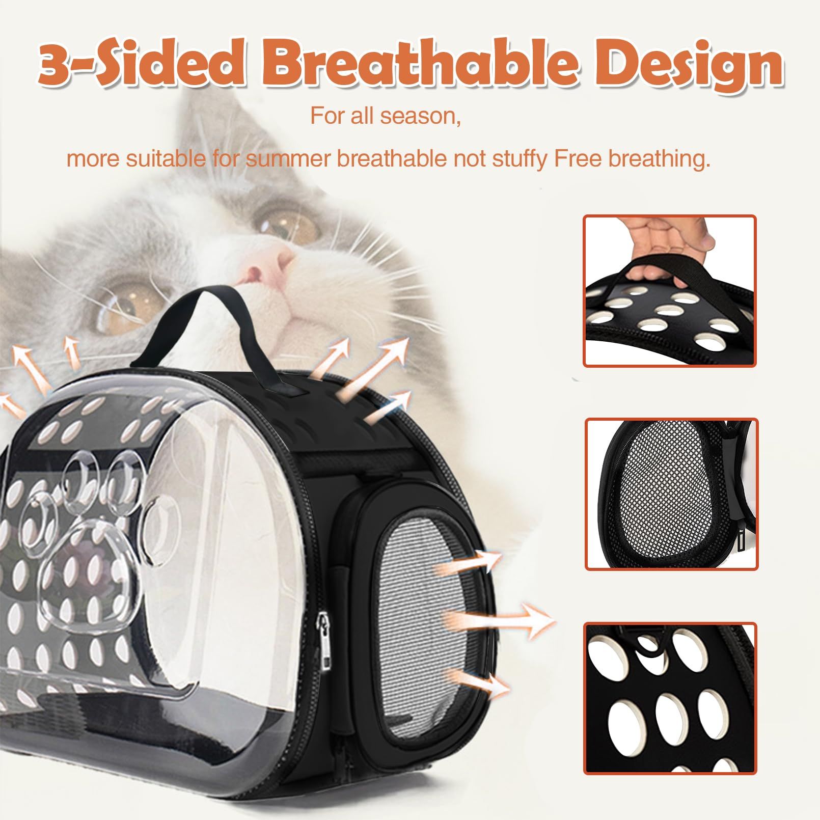 Transparent Cat Carrier Portable Small Cat Carried Bag Foldable Soft-Sided Pet Carriers for Kitten Small Dog Travel (Apricot) — image 2