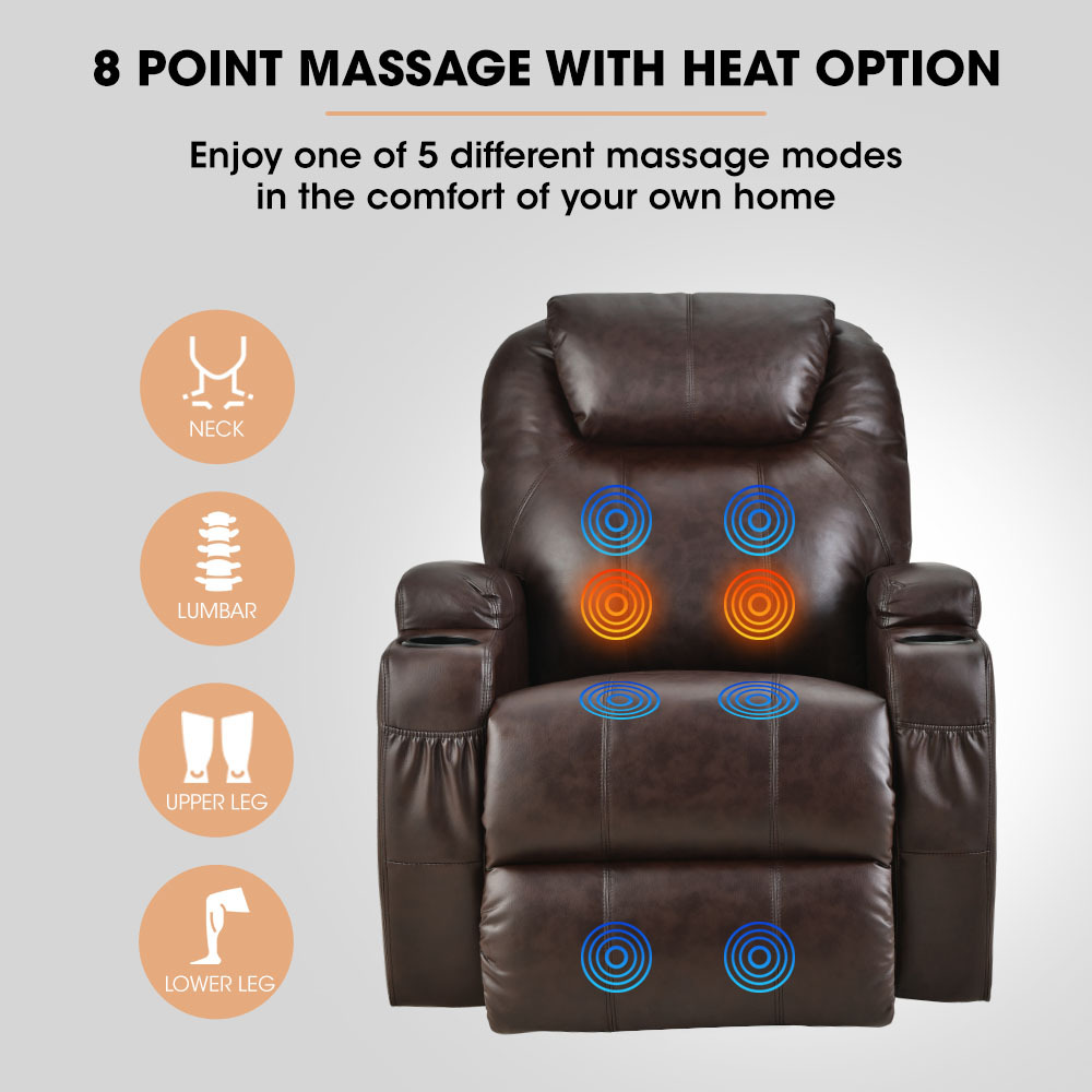 FORTIA Electric Massage Lift Recliner Chair Faux Leather 8 Point Massage Heating, Dark Crimson — image 5